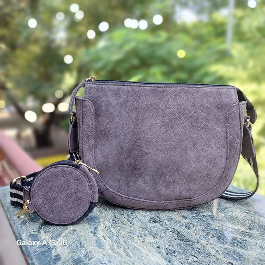 Lisbon Suede Leather Cross Body Bag with Ear Pods Case