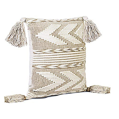 Nomaadi Dreamy Ivory Cotton Decorative Handmade Throw/Pillow Cushion Cover, set of 2 pcs