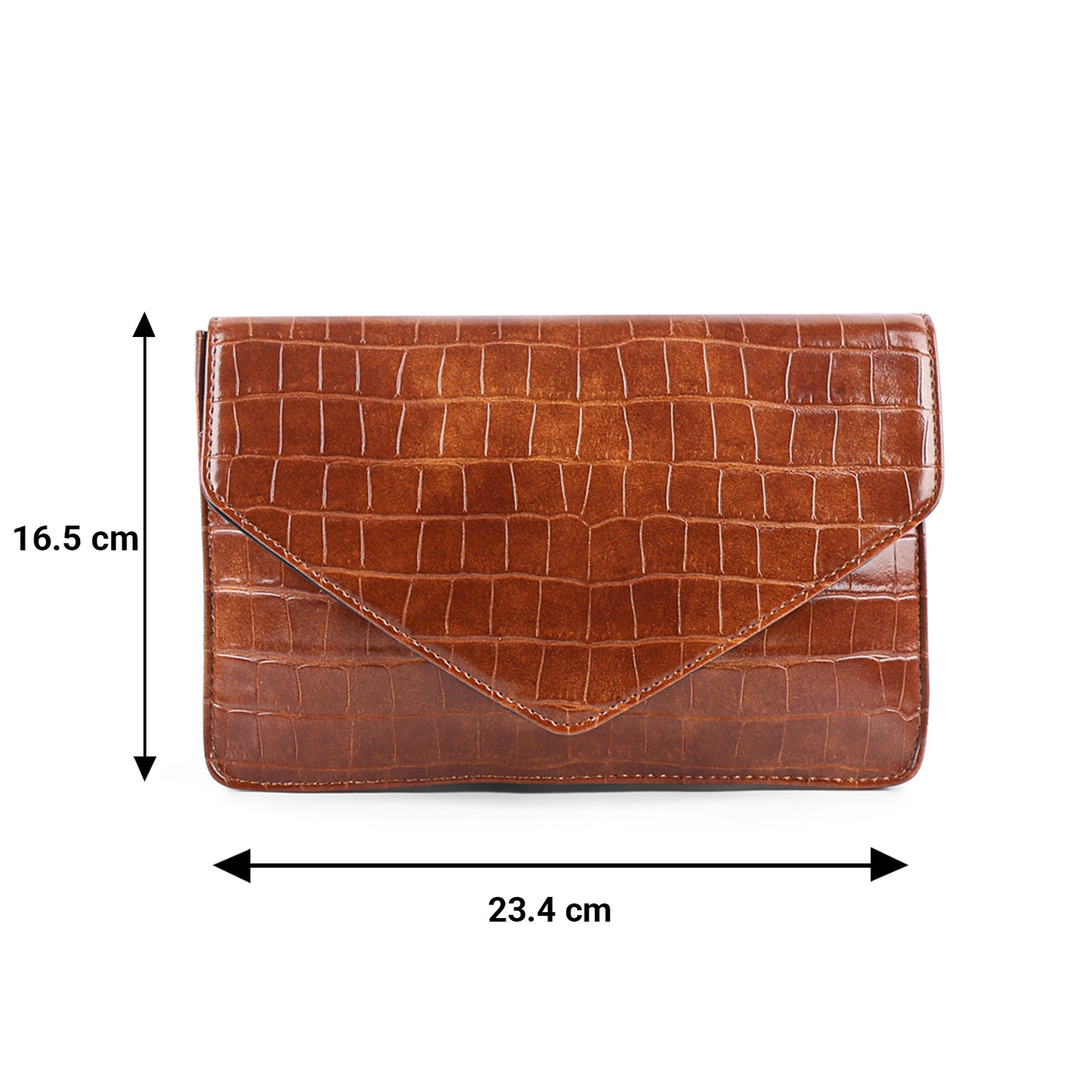 Brown Croco Embossed Envelope  Cross Body Bag