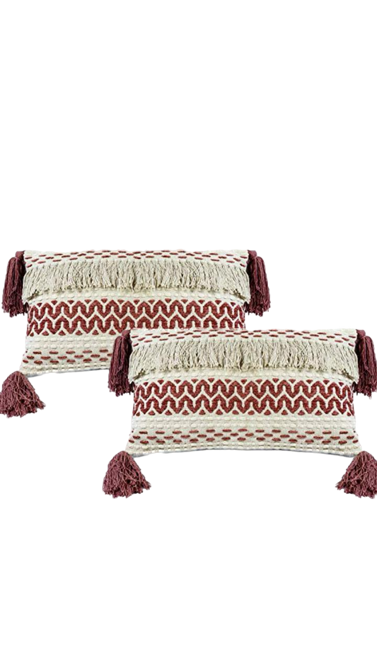 Pink Maktabi Boho Lumbar Cushion with Tassels