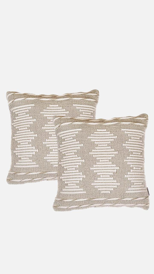 Nomaadi Ankara Cotton Beige Cushion Cover Square Handmade Boho Pillow for Decor Home, set of 2 pcs