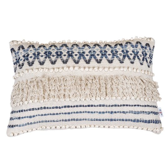 Bohemian Lumbar Cushion with Denim Embroidery