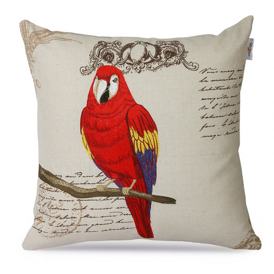 Red Parrot Embroidered Cushion Cover 18*18 inches