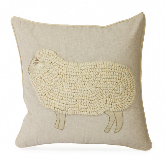 Sheep Wool Embroidered Cushion Cover 18x18"