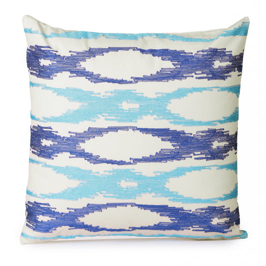 Embroidered Blue Ocean Waves Cushion Cover