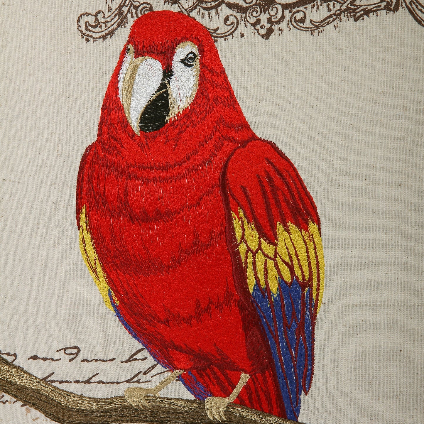 Red Parrot Embroidered Cushion Cover 18*18 inches