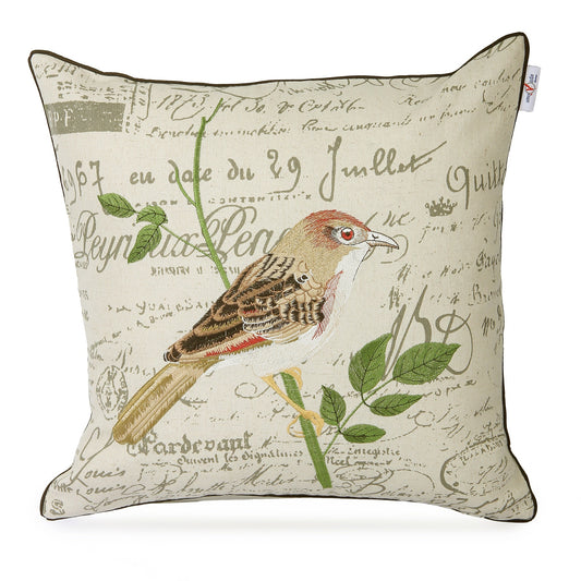 Embroidered Sparrow Decorative Cushion
