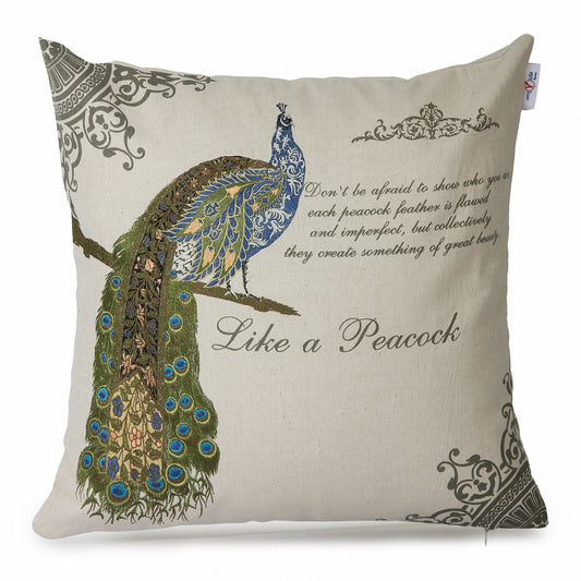 Embroidered Peacock Cushion